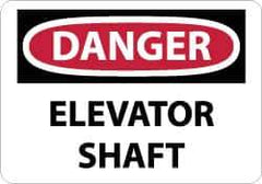 NMC - "Danger - Elevator Shaft", 10" Long x 14" Wide, Pressure-Sensitive Vinyl Safety Sign - Rectangle, 0.004" Thick, Use for Accident Prevention - Eagle Tool & Supply