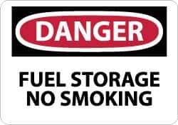 NMC - "Danger - Fuel Storage - No Smoking", 7" Long x 10" Wide, Rigid Plastic Safety Sign - Rectangle, 0.05" Thick, Use for Accident Prevention - Eagle Tool & Supply