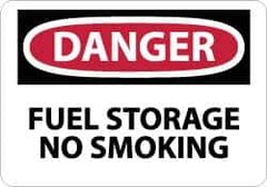 NMC - "Danger - Fuel Storage - No Smoking", 7" Long x 10" Wide, Rigid Plastic Safety Sign - Rectangle, 0.05" Thick, Use for Accident Prevention - Eagle Tool & Supply