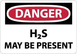 NMC - "Danger - H2s May Be Present", 10" Long x 14" Wide, Pressure-Sensitive Vinyl Safety Sign - Rectangle, 0.004" Thick, Use for Hazardous Materials - Eagle Tool & Supply