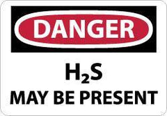NMC - "Danger - H2s May Be Present", 10" Long x 14" Wide, Pressure-Sensitive Vinyl Safety Sign - Rectangle, 0.004" Thick, Use for Hazardous Materials - Eagle Tool & Supply
