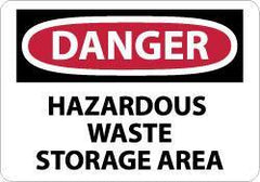 NMC - "Danger - Hazardous Waste Storage Area", 7" Long x 10" Wide, Pressure-Sensitive Vinyl Safety Sign - Rectangle, 0.004" Thick, Use for Security & Admittance - Eagle Tool & Supply