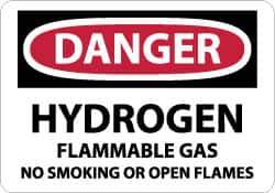NMC - "Danger - Hydrogen - Flammable Gas - No Smoking or Open Flames", 10" Long x 14" Wide, Aluminum Safety Sign - Rectangle, 0.04" Thick, Use for Accident Prevention - Eagle Tool & Supply