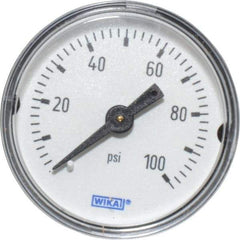 Wika - 1-1/2" Dial, 1/8 Thread, 0-100 Scale Range, Pressure Gauge - Center Back Connection Mount, Accurate to 3-2-3% of Scale - Eagle Tool & Supply