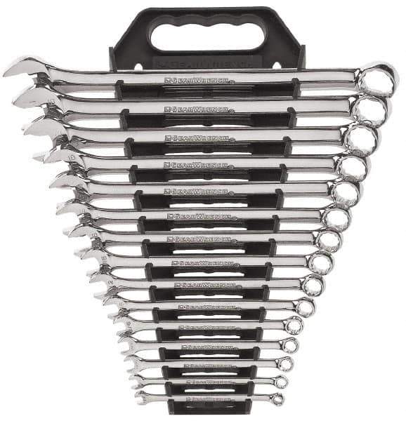 GearWrench - 15 Piece, 1/4" to 1", 12 Point Combination Wrench Set - Inch Measurement Standard, Full Polish Finish, Comes in Plastic Rack - Eagle Tool & Supply