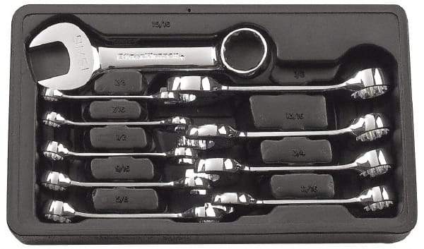 GearWrench - 10 Piece, 3/8" to 15/16", 12 Point Combination Wrench Set - Inch Measurement Standard, Full Polish Finish, Comes in Plastic Tray - Eagle Tool & Supply