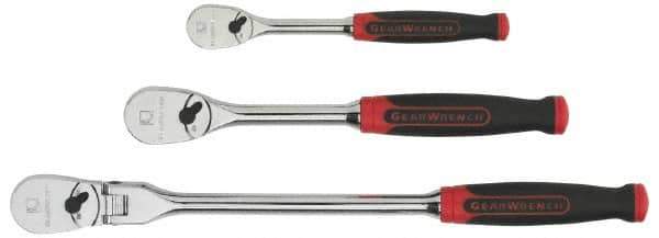 GearWrench - 1/4" & 3/8" Drive Pear Head Ratchet Set - Chrome Finish, 18-1/8" OAL, 60 Gear Teeth, Cushion Grip Handle, Flat & Flex Head - Eagle Tool & Supply