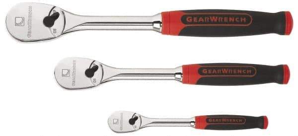 GearWrench - 1/4", 3/8" & 1/2" Drive Pear Head Ratchet Set - Chrome Finish, 17-1/8" OAL, 60 Gear Teeth, Cushion Grip Handle, Flat Sealed Head - Eagle Tool & Supply