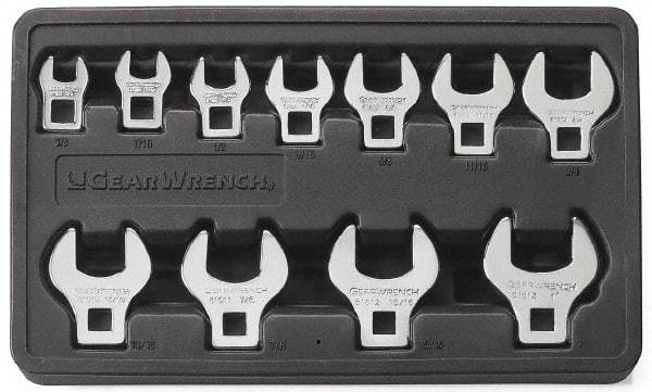 GearWrench - 11 Piece Open End Crowfoot Wrench Set - 3/8 to 1", with Plastic Tray - Eagle Tool & Supply