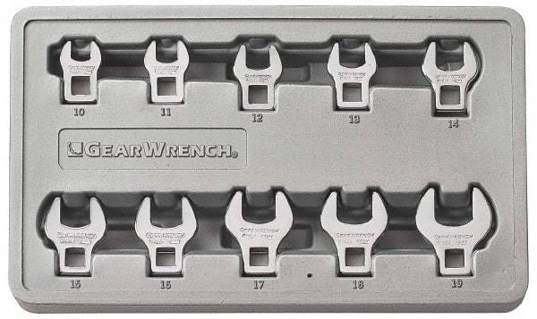 GearWrench - 10 Piece Open End Crowfoot Wrench Set - 10 to 19mm, with Plastic Tray - Eagle Tool & Supply