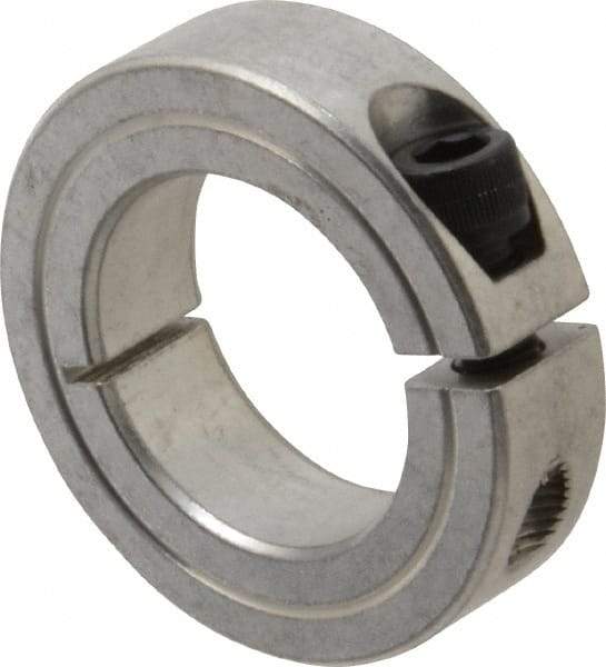 Climax Metal Products - 1-1/8" Bore, Aluminum, One Piece Clamping Shaft Collar - 1-7/8" Outside Diam, 1/2" Wide - Eagle Tool & Supply