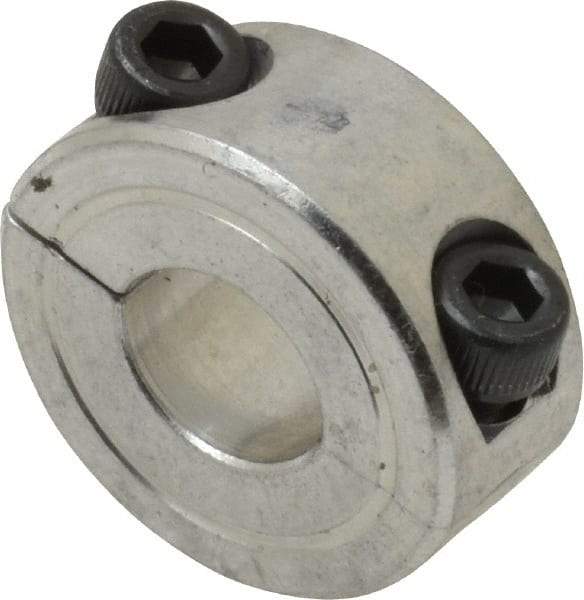 Climax Metal Products - 3/8" Bore, Aluminum, Two Piece Two Piece Split Shaft Collar - 7/8" Outside Diam, 3/8" Wide - Eagle Tool & Supply
