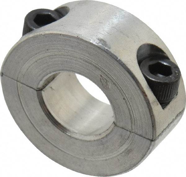 Climax Metal Products - 7/16" Bore, Aluminum, Two Piece Two Piece Split Shaft Collar - 15/16" Outside Diam, 3/8" Wide - Eagle Tool & Supply