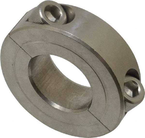 Climax Metal Products - 13/16" Bore, Stainless Steel, Two Piece Two Piece Split Shaft Collar - 1-5/8" Outside Diam, 1/2" Wide - Eagle Tool & Supply