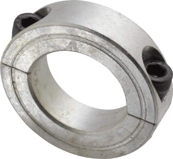 Climax Metal Products - 1-1/8" Bore, Aluminum, Two Piece Two Piece Split Shaft Collar - 1-7/8" Outside Diam, 1/2" Wide - Eagle Tool & Supply