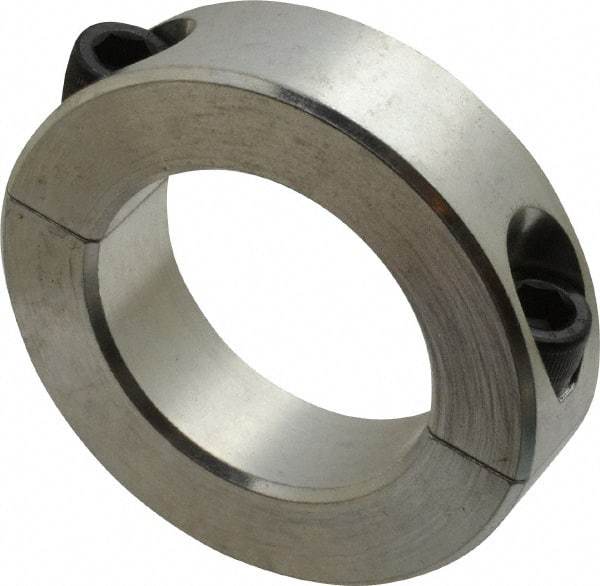 Climax Metal Products - 1-5/8" Bore, Aluminum, Two Piece Two Piece Split Shaft Collar - 2-5/8" Outside Diam, 11/16" Wide - Eagle Tool & Supply