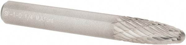 M.A. Ford - 1/4" Cut Diam, 1/4" Shank Diam, Tree with Radius Head Double Cut Burr - Carbide, Radius End, 5/8" LOC, 2" OAL - Eagle Tool & Supply