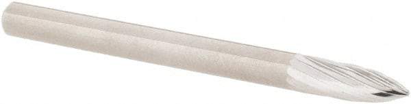 M.A. Ford - 1/8" Cut Diam, 1/8" Shank Diam, Tree Head Single Cut Burr - Carbide, Point End, 3/8" LOC, 1-1/2" OAL - Eagle Tool & Supply