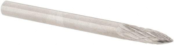 M.A. Ford - 1/8" Cut Diam, 1/8" Shank Diam, Tree Head Double Cut Burr - Carbide, Point End, 3/8" LOC, 1-1/2" OAL - Eagle Tool & Supply