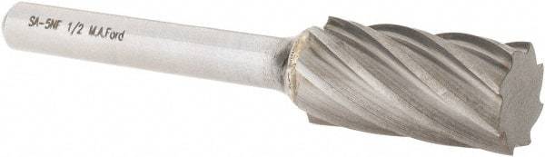 M.A. Ford - 1/2" Cut Diam, 1/4" Shank Diam, Cylinder Head Single Cut Burr - Carbide, Flat End, 1" LOC, 3" OAL - Eagle Tool & Supply