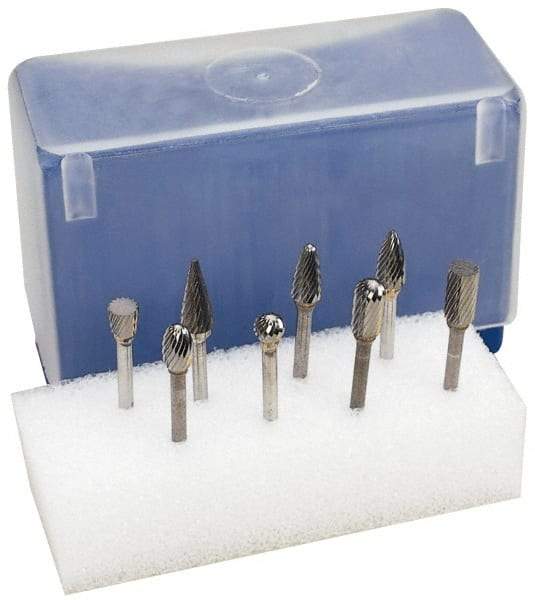 M.A. Ford - 8 Piece, 1/4" Shank Burr Set - Tungsten Carbide, Multiple Head Shape - Eagle Tool & Supply