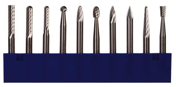 M.A. Ford - 10 Piece, 1/8" Shank Burr Set - Tungsten Carbide, Multiple Head Shape - Eagle Tool & Supply