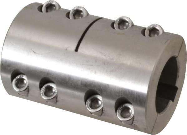 Climax Metal Products - 30mm Inside x 53mm Outside Diam, Metric Two Piece Clamping Rigid Coupling with Keyway - 83mm Long x 10mm Keyway Width x 3.3mm Keyway Depth - Eagle Tool & Supply