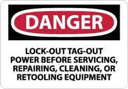 NMC - "Danger - Lock Out, Tag-out Power Before Servicing, Repairing, Cleaning, or Retooling Equipment", 7" Long x 10" Wide, Rigid Plastic Safety Sign - Rectangle, 0.05" Thick, Use for Accident Prevention - Eagle Tool & Supply