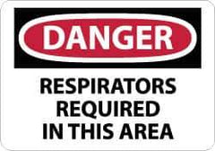 NMC - "Danger - Respirators Required in This Area", 7" Long x 10" Wide, Rigid Plastic Safety Sign - Rectangle, 0.05" Thick, Use for Accident Prevention - Eagle Tool & Supply