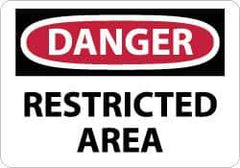 NMC - "Danger - Restricted Area", 7" Long x 10" Wide, Pressure-Sensitive Vinyl Safety Sign - Rectangle, 0.004" Thick, Use for Security & Admittance - Eagle Tool & Supply