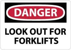 NMC - "Danger - Look Out for Forklifts", 7" Long x 10" Wide, Rigid Plastic Safety Sign - Rectangle, 0.05" Thick, Use for Accident Prevention - Eagle Tool & Supply