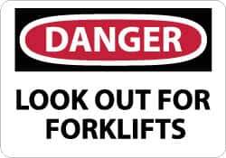NMC - "Danger - Look Out for Forklifts", 10" Long x 14" Wide, Rigid Plastic Safety Sign - Rectangle, 0.05" Thick, Use for Accident Prevention - Eagle Tool & Supply