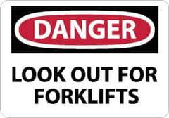 NMC - "Danger - Look Out for Forklifts", 10" Long x 14" Wide, Rigid Plastic Safety Sign - Rectangle, 0.05" Thick, Use for Accident Prevention - Eagle Tool & Supply
