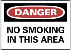 NMC - "Danger - No Smoking in This Area", 7" Long x 10" Wide, Pressure-Sensitive Vinyl Safety Sign - Rectangle, 0.004" Thick, Use for Accident Prevention - Eagle Tool & Supply