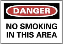 NMC - "Danger - No Smoking in This Area", 7" Long x 10" Wide, Pressure-Sensitive Vinyl Safety Sign - Rectangle, 0.004" Thick, Use for Accident Prevention - Eagle Tool & Supply