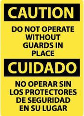 NMC - "Caution - Do Not Operate without Guards in Place", 20" Long x 14" Wide, Pressure-Sensitive Vinyl Safety Sign - Rectangle, 0.004" Thick, Use for Accident Prevention - Eagle Tool & Supply