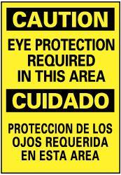 NMC - "Caution - Eye Protection Required in This Area", 14" Long x 10" Wide, Rigid Plastic Safety Sign - Rectangle, 0.05" Thick, Use for Accident Prevention - Eagle Tool & Supply