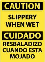 NMC - "Caution - Slippery When Wet", 20" Long x 14" Wide, Rigid Plastic Safety Sign - Rectangle, 0.05" Thick, Use for Accident Prevention - Eagle Tool & Supply