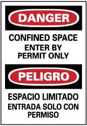 NMC - "Danger - Confined Space - Enter by Permit Only", 20" Long x 14" Wide, Pressure-Sensitive Vinyl Safety Sign - Rectangle, 0.004" Thick, Use for Accident Prevention - Eagle Tool & Supply