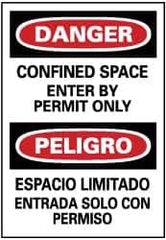 NMC - "Danger - Confined Space - Enter by Permit Only", 20" Long x 14" Wide, Rigid Plastic Safety Sign - Rectangle, 0.05" Thick, Use for Accident Prevention - Eagle Tool & Supply