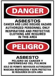 NMC - "Danger - Asbestos Cancer and Lung Disease Hazard - Authorized Personnel Only - Respirator and Protective Clothing Are...", 20" Long x 14" Wide, Pressure-Sensitive Vinyl Safety Sign - Rectangle, 0.004" Thick, Use for Accident Prevention - Eagle Tool & Supply