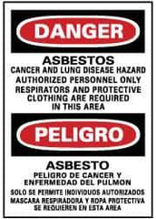 NMC - "Danger - Asbestos Cancer and Lung Disease Hazard - Authorized Personnel Only - Respirator and Protective Clothing Are...", 20" Long x 14" Wide, Pressure-Sensitive Vinyl Safety Sign - Rectangle, 0.004" Thick, Use for Accident Prevention - Eagle Tool & Supply