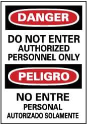 NMC - "Danger - Do Not Enter - Authorized Personnel Only", 20" Long x 14" Wide, Pressure-Sensitive Vinyl Safety Sign - Rectangle, 0.004" Thick, Use for Security & Admittance - Eagle Tool & Supply