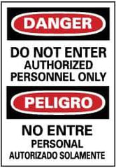 NMC - "Danger - Do Not Enter - Authorized Personnel Only", 20" Long x 14" Wide, Pressure-Sensitive Vinyl Safety Sign - Rectangle, 0.004" Thick, Use for Security & Admittance - Eagle Tool & Supply