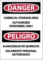 NMC - "Danger - Chemical Storage Area - Authorized Personnel Only", 14" Long x 10" Wide, Pressure-Sensitive Vinyl Safety Sign - Rectangle, 0.004" Thick, Use for Security & Admittance - Eagle Tool & Supply