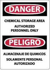 NMC - "Danger - Chemical Storage Area - Authorized Personnel Only", 20" Long x 14" Wide, Pressure-Sensitive Vinyl Safety Sign - Rectangle, 0.004" Thick, Use for Security & Admittance - Eagle Tool & Supply