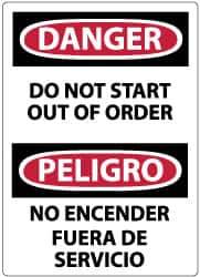 NMC - "Danger - Do Not Start - Out of Order", 14" Long x 10" Wide, Pressure-Sensitive Vinyl Safety Sign - Rectangle, 0.004" Thick, Use for Accident Prevention - Eagle Tool & Supply