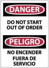 NMC - "Danger - Do Not Start - Out of Order", 14" Long x 10" Wide, Pressure-Sensitive Vinyl Safety Sign - Rectangle, 0.004" Thick, Use for Accident Prevention - Eagle Tool & Supply