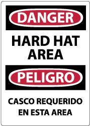 NMC - "Danger - Hard Hat Area", 14" Long x 10" Wide, Rigid Plastic Safety Sign - Rectangle, 0.05" Thick, Use for Accident Prevention - Eagle Tool & Supply