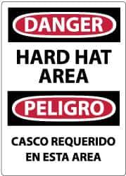 NMC - "Danger - Hard Hat Area", 14" Long x 10" Wide, Pressure-Sensitive Vinyl Safety Sign - Rectangle, 0.004" Thick, Use for Accident Prevention - Eagle Tool & Supply